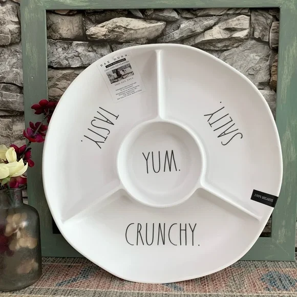 #38 Rae Dunn Chips Dip Yum Salty Tasty Crunchy Big Melamine Serving Platter Tray - Picture 2 of 4